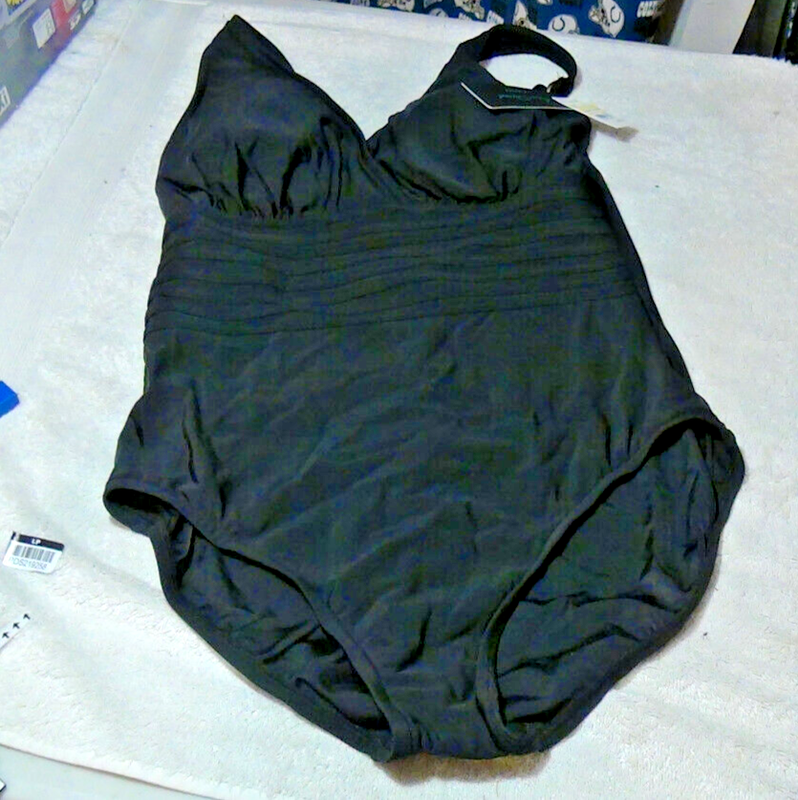 Aqua Women's One Piece Swimsuit Waist Detail Over The Shoulder Black M (8-10)