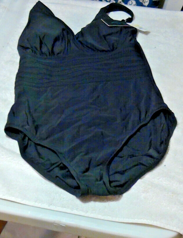 Aqua Women's One Piece Swimsuit Waist Detail Over The Shoulder Black M (8-10)