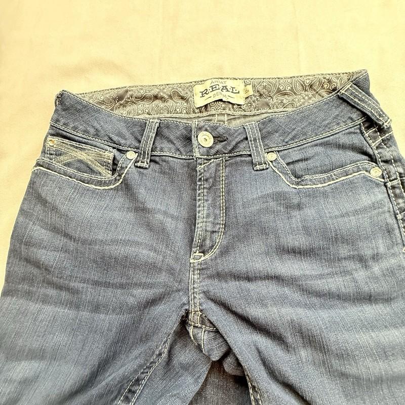 Ariat Real Denim Dresden Straight Leg Mid Rise Blue Jeans Size 30R Western EUC