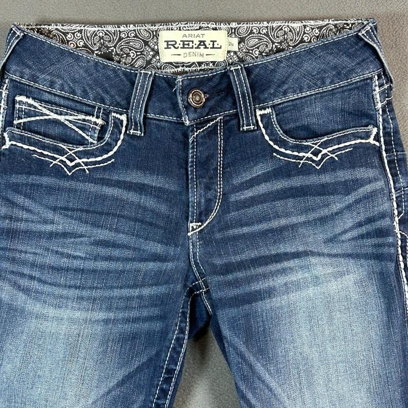 Ariat REAL Denim Jeans Womens 29 Mid Rise Bootcut Med Wash Distressed Stretch