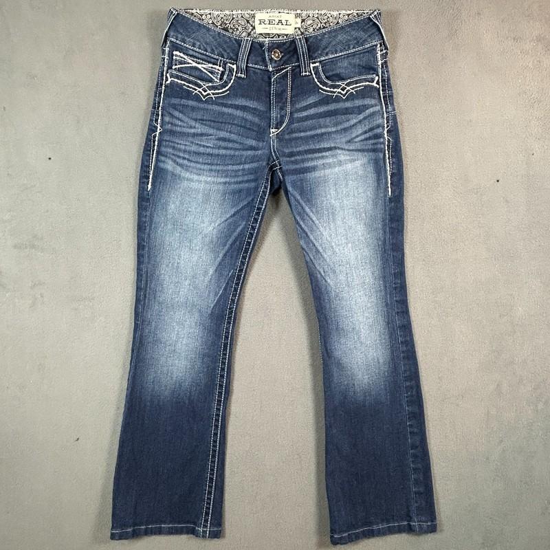 Ariat REAL Denim Jeans Womens 29 Mid Rise Bootcut Med Wash Distressed Stretch