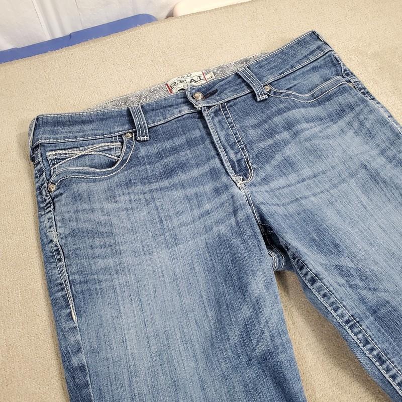 Ariat Real Denim Jeans Womens 34 L Blue Boot Cut Faded Medium Wash Rodeo READ