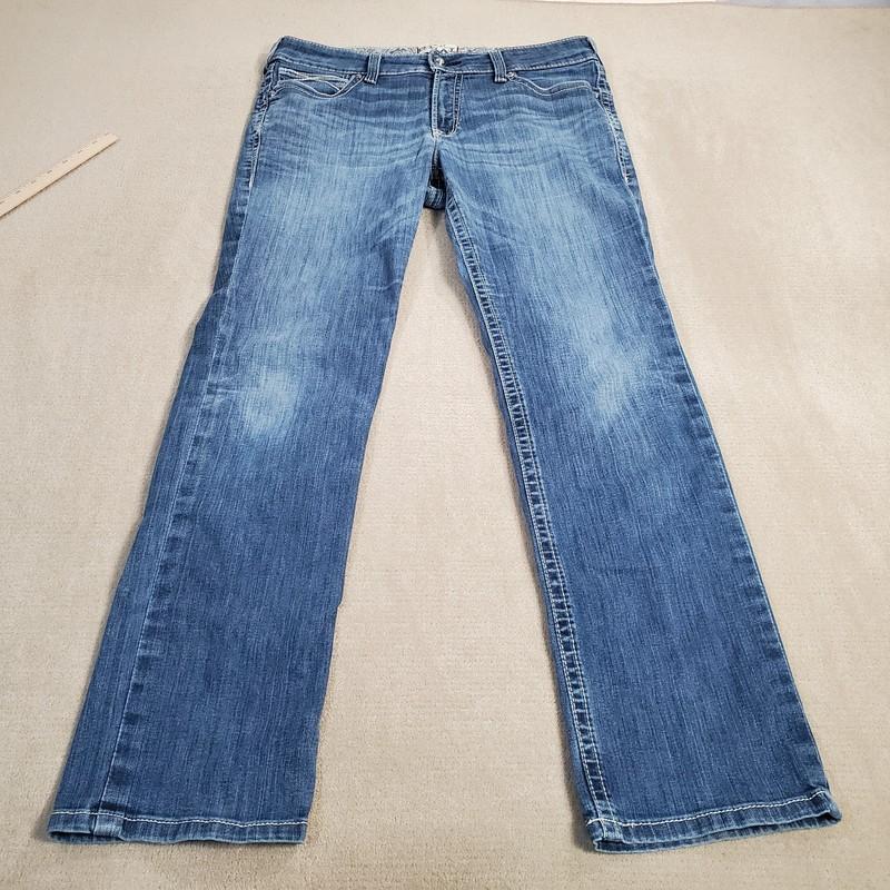 Ariat Real Denim Jeans Womens 34 L Blue Boot Cut Faded Medium Wash Rodeo READ