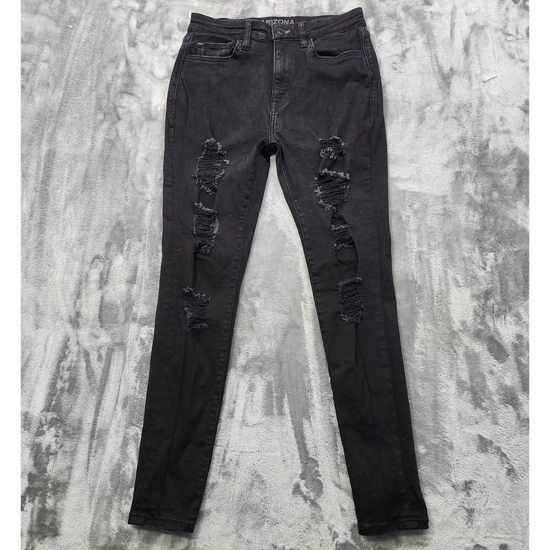 Arizona Jean Co Jeans Womens 7 Juniors Black Distressed Ripped High Rise Jegging