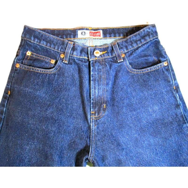Arizona Women's Blue Denim Jeans Pockets Gold Stitching Cotton Size 7 Mid-Rise