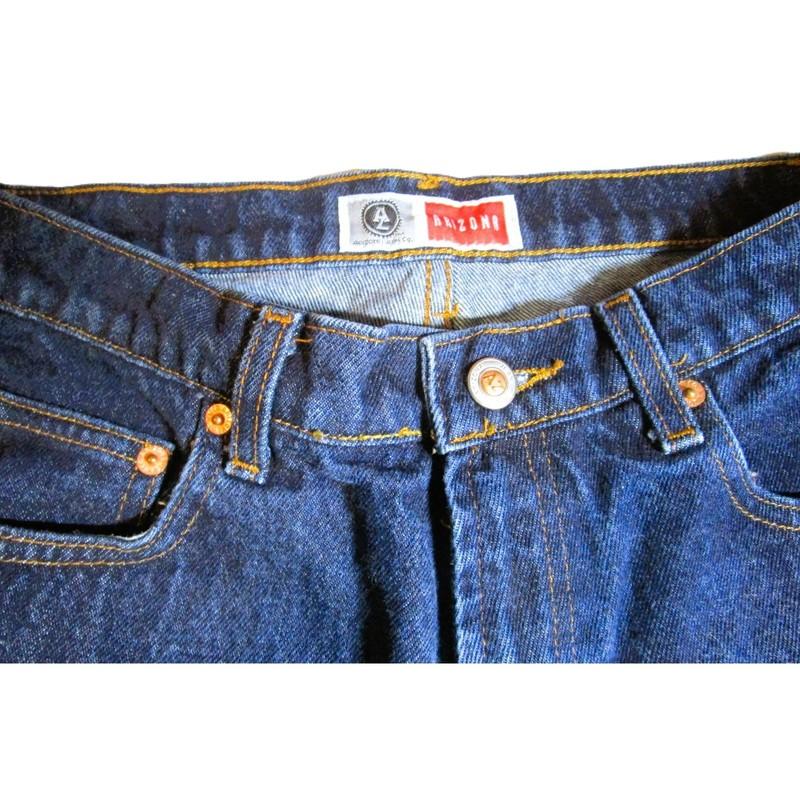 Arizona Women's Blue Denim Jeans Pockets Gold Stitching Cotton Size 7 Mid-Rise