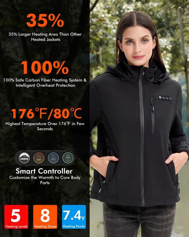 ARRIS Women's Heated Jacket With Upgraded Battery Pack Windproof&Waterproof