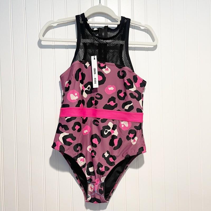 ASOS Pink Leopard Mesh One Piece Swimsuit Size 6