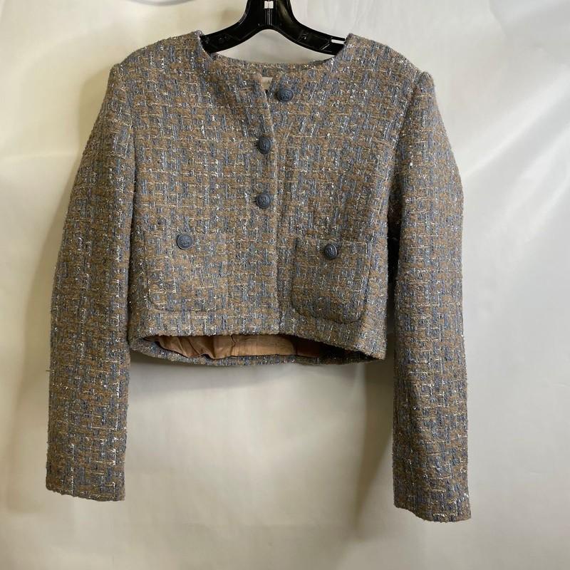 ASTR THE LABEL Lyssa Tweed Cropped Jacket Women's Size XL Blue Taupe