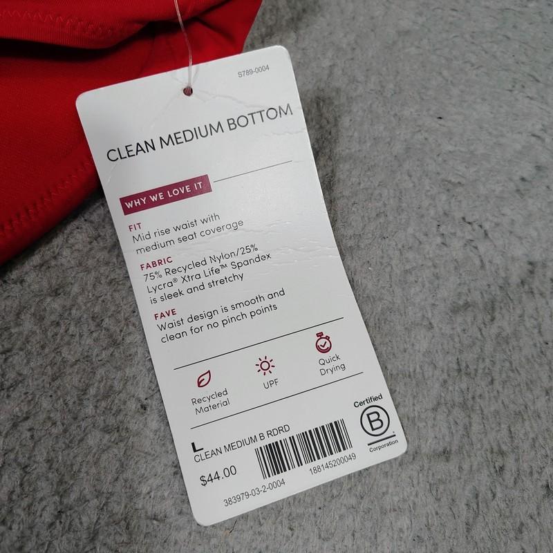 Athleta Clean Medium Bottom Women Large Red Stretch Mid-Rise Swim Wear Beach NWT
