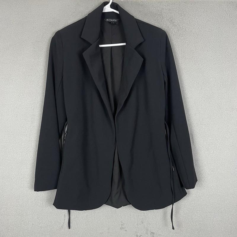 Athleta Endless Primatwill Blazer Jacket Womens 2 Black Tie Waist Stretch Office