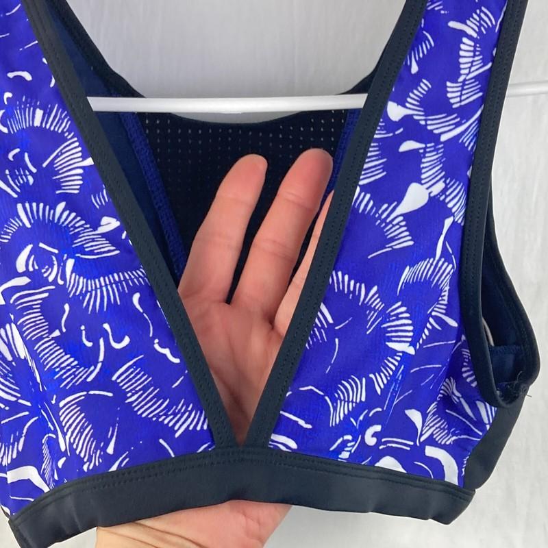 Athleta Maldives Swim Top S Blue Water Sports Wireless Comfort High Neck UPF