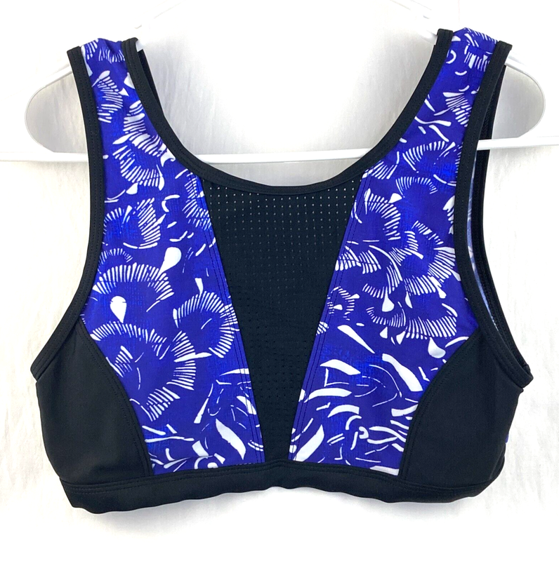 Athleta Maldives Swim Top S Blue Water Sports Wireless Comfort High Neck UPF