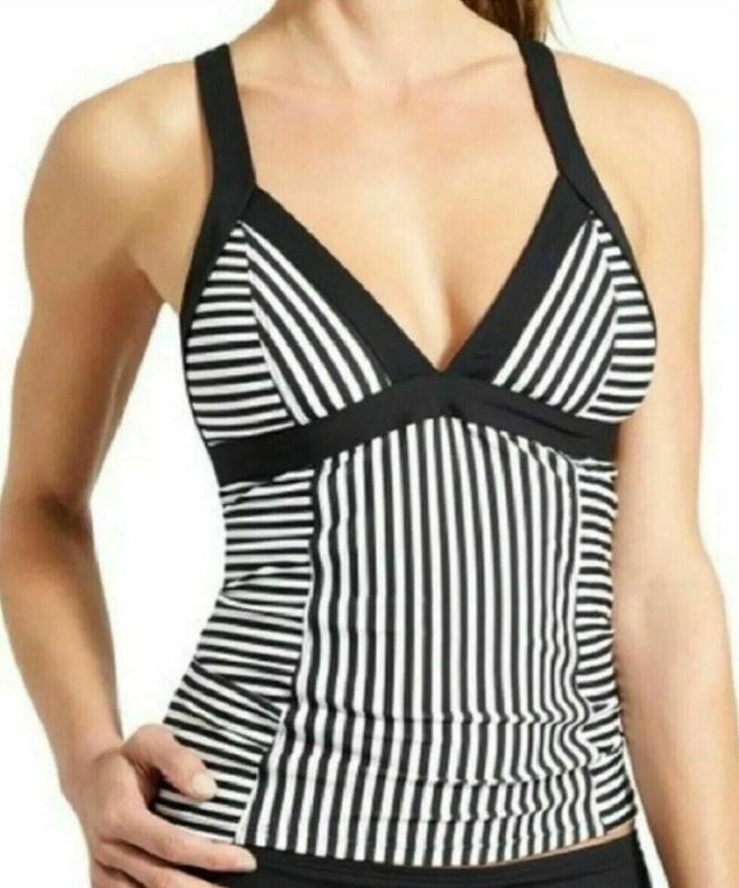 Athleta Montauk Stripe Tankini Top-Black/White-XXS- NWT