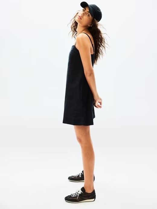 ATHLETA Paradise Cami Dress S Small Black Linen #776235 NEW