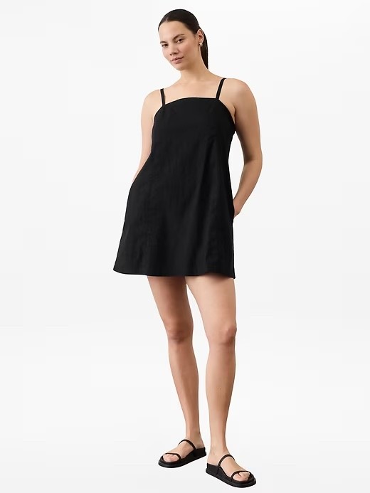ATHLETA Paradise Cami Dress S Small Black Linen #776235 NEW