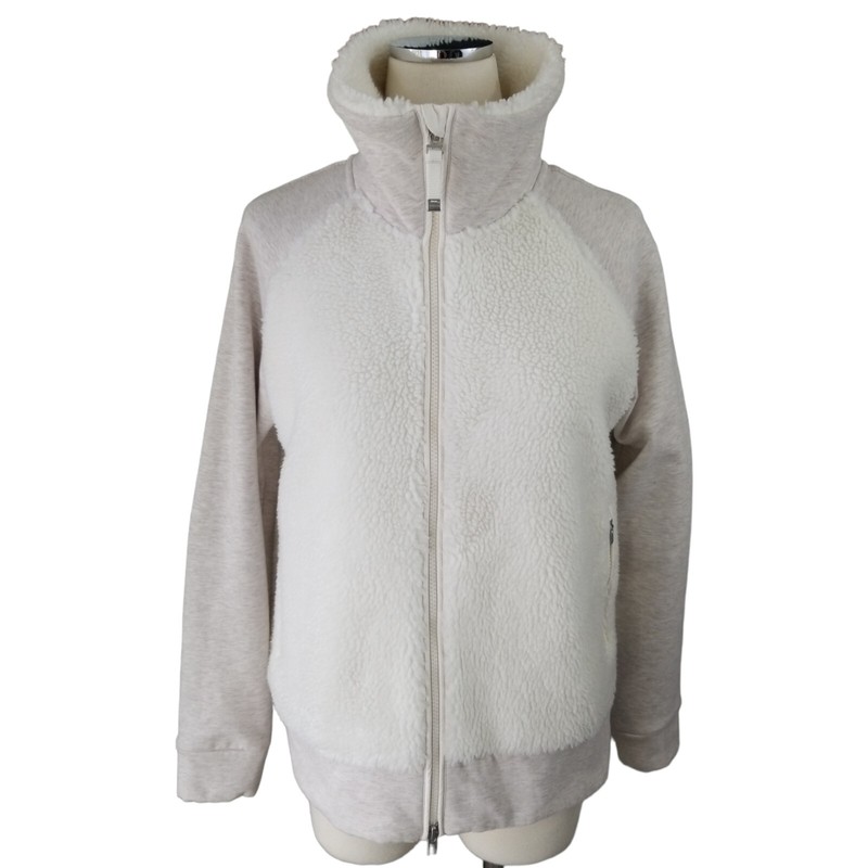 Athleta Range Tugga Sherpa Fleece Cream Jacket Women's Size Medium Full Zip