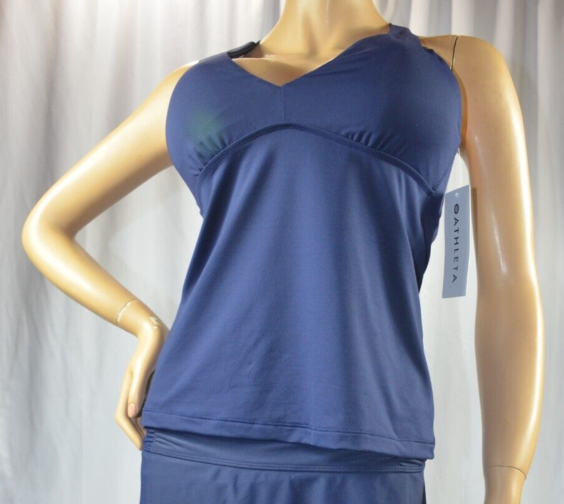 Athleta Size XL A-C Dress Blue Plunge Tankini Swimsuit Swim Top #531210