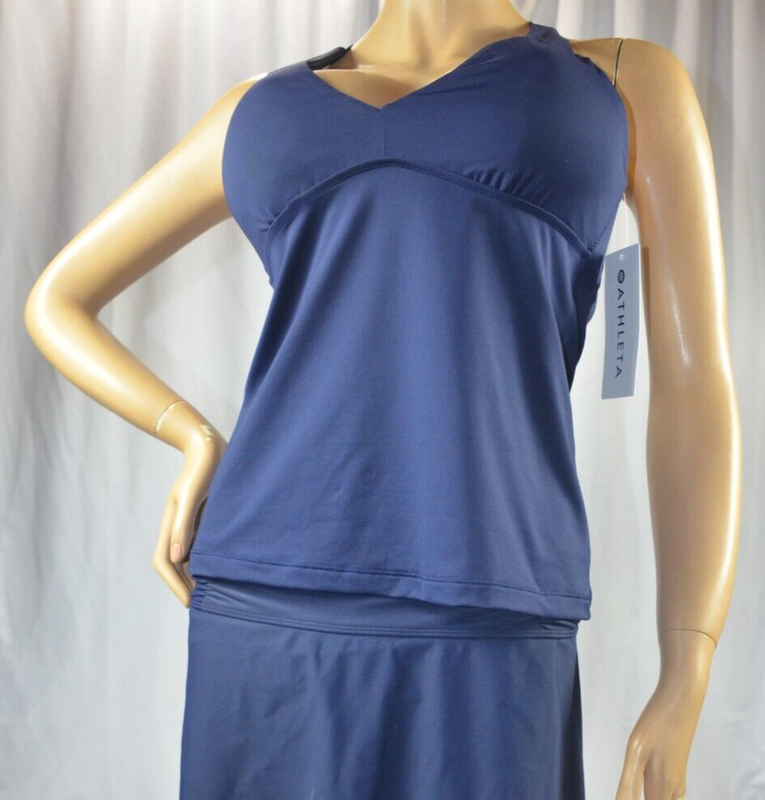 Athleta Size XL A-C Dress Blue Plunge Tankini Swimsuit Swim Top #531210