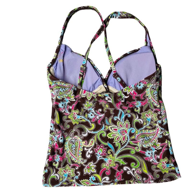 Athleta Tankini Top Brown Paisley Padded Wired Bra Adjust Straps Size 34D