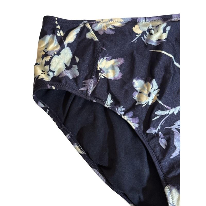 Athleta Women High Waist Floral Bikini Summer Beach Swimsuit Bottom Size L Blue