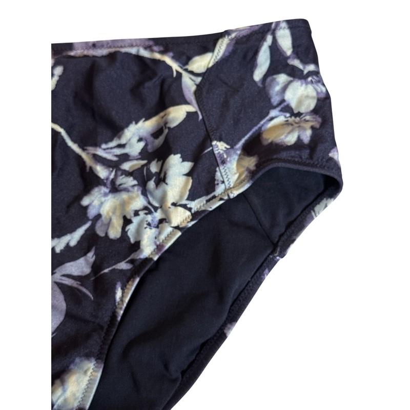 Athleta Women High Waist Floral Bikini Summer Beach Swimsuit Bottom Size L Blue