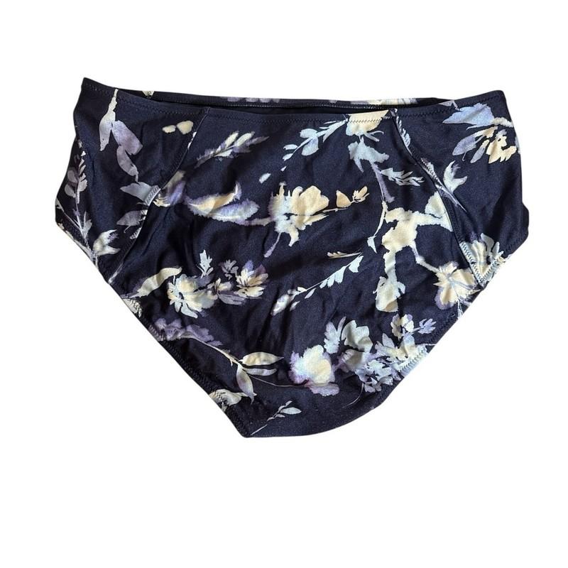 Athleta Women High Waist Floral Bikini Summer Beach Swimsuit Bottom Size L Blue