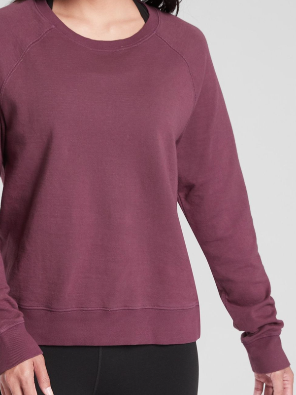 ATHLETA WOMEN'S ANTIQUE BURGUNDY LONG SLEEVE SUNDOWN SWEATSHIRT TOP Sz XS