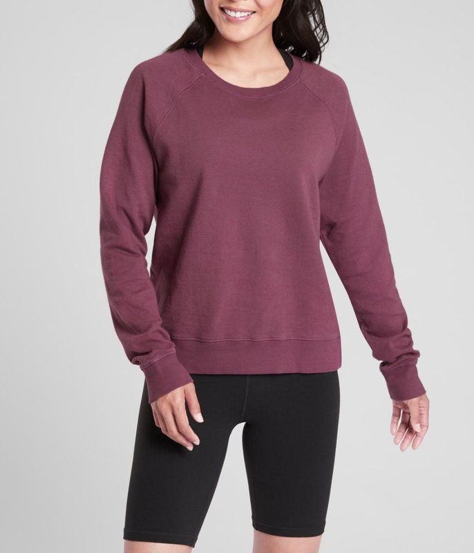 ATHLETA WOMEN'S ANTIQUE BURGUNDY LONG SLEEVE SUNDOWN SWEATSHIRT TOP Sz XS
