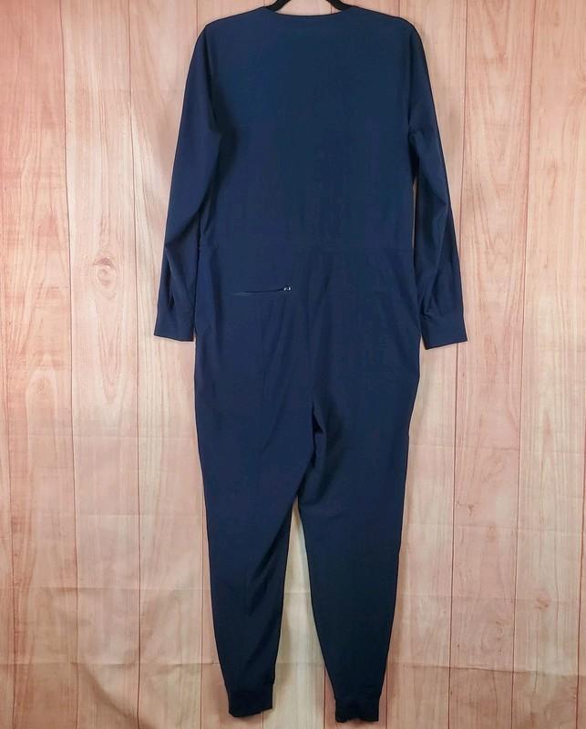 Athleta Zuma Jumpsuit Womens S Navy Blue Adjustable Waist Front Zip Tapered Leg