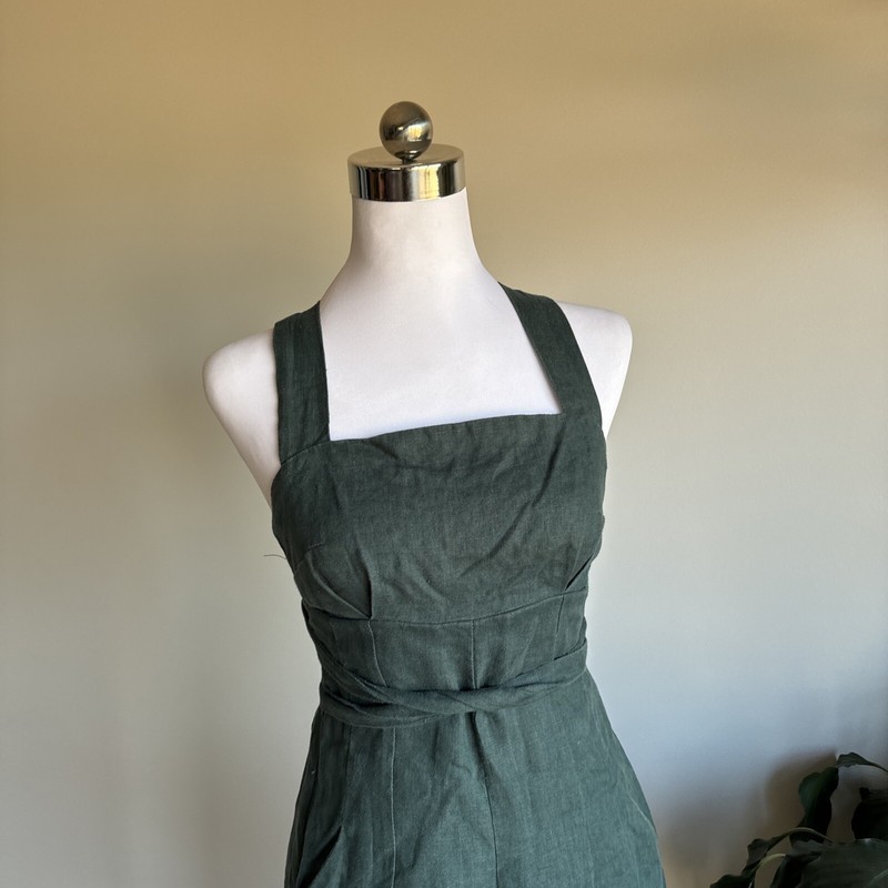 Aulieude - Harper Jumpsuit - Wide Leg 100% Linen Jumpsuit -Size 6 Emerald Green