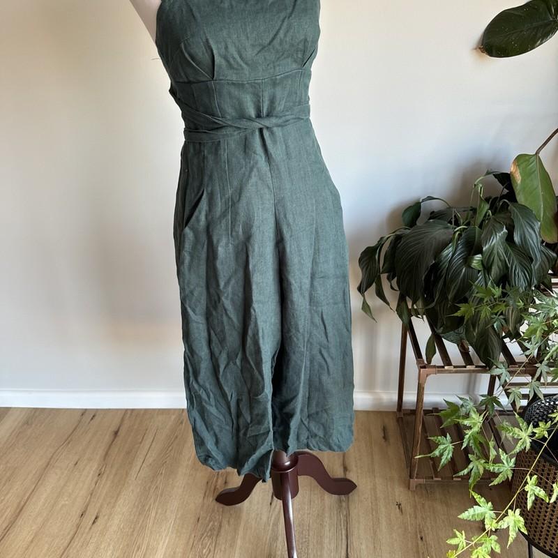 Aulieude - Harper Jumpsuit - Wide Leg 100% Linen Jumpsuit -Size 6 Emerald Green
