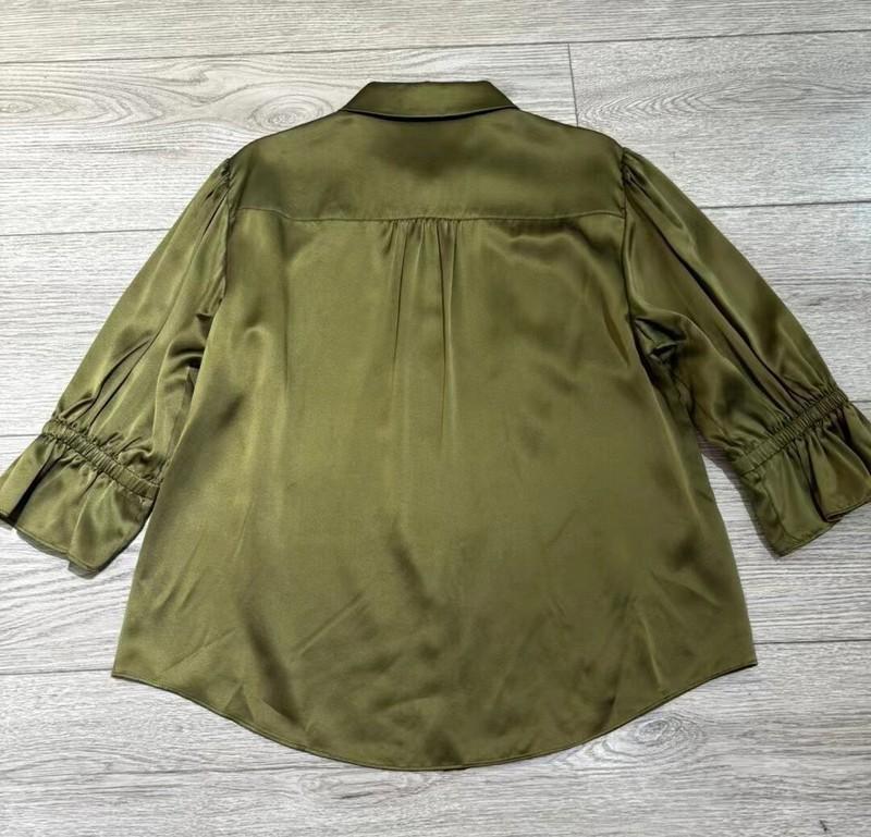 AUTH Cinq A Sept Silk Collared Long Sleeve Satin Blouse Top