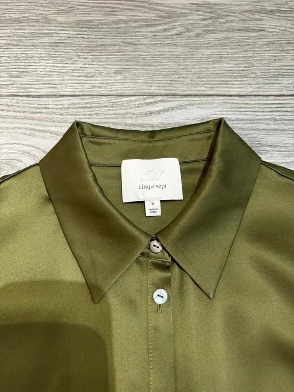 AUTH Cinq A Sept Silk Collared Long Sleeve Satin Blouse Top