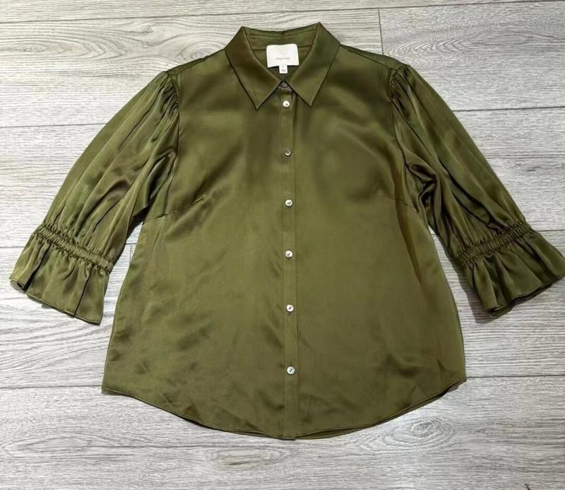 AUTH Cinq A Sept Silk Collared Long Sleeve Satin Blouse Top