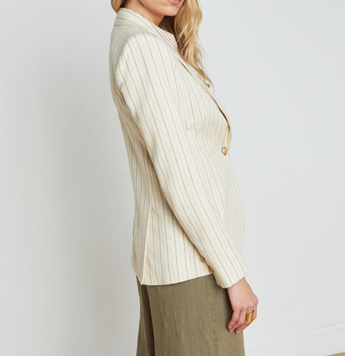AUTH L'agence One Button Striped Blazer Jacket Coat Beige US 0.2.4.6