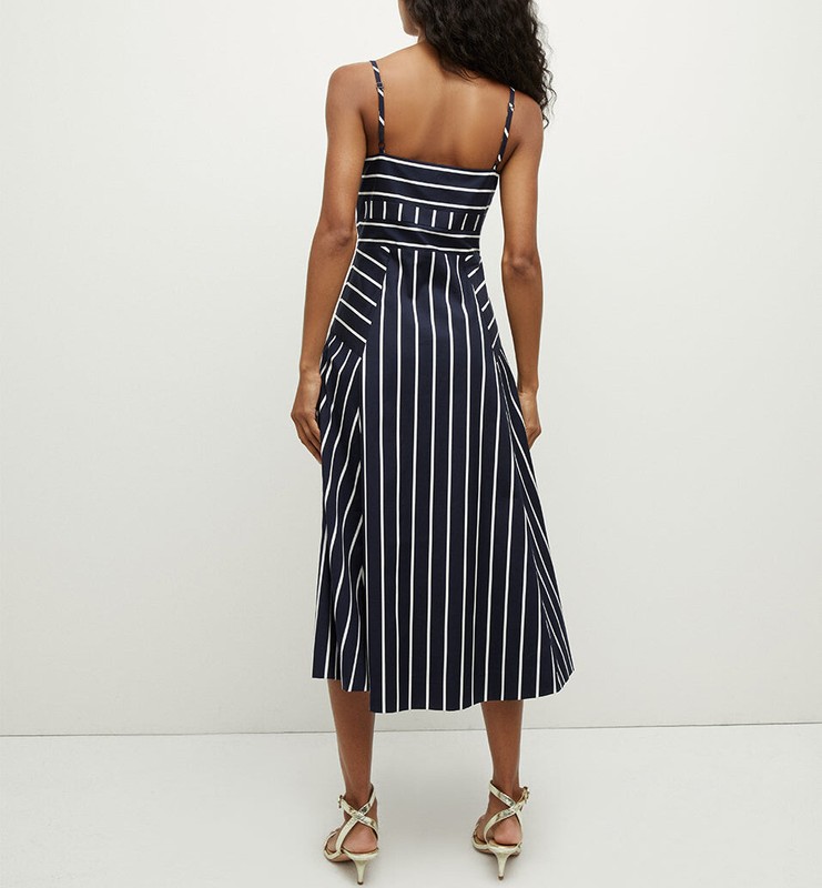 AUTH Veronica Beard Cotton Blend Striped Backless Fit & Flare Slip Midi Dress