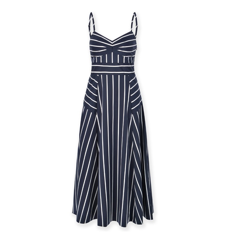 AUTH Veronica Beard Cotton Blend Striped Backless Fit & Flare Slip Midi Dress