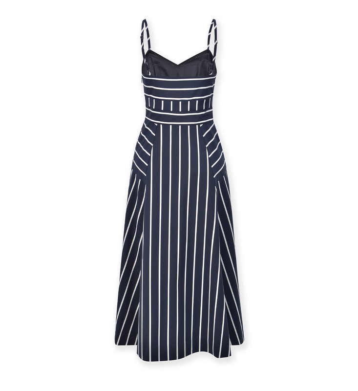 AUTH Veronica Beard Cotton Blend Striped Backless Fit & Flare Slip Midi Dress