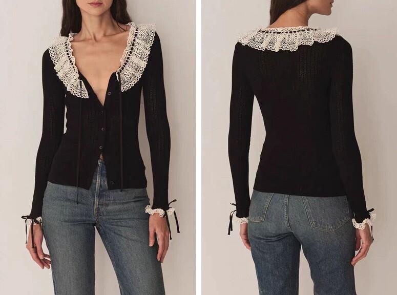 AUTH Women Doen Lace Knit Long Sleeve Cardigan Top