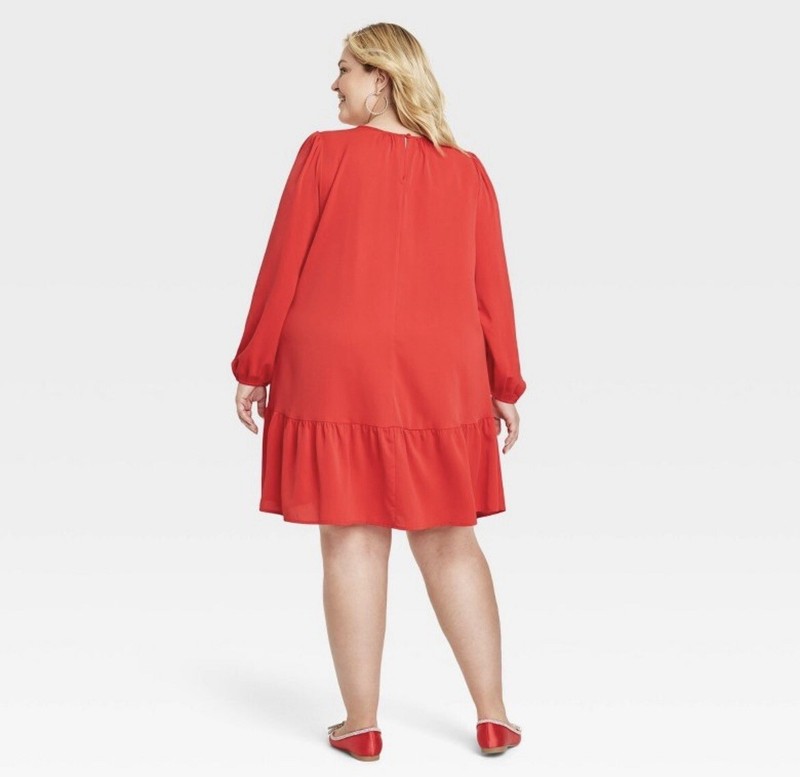 Ava & Viv Tiered Shift Dress Size 3X - Red/Long Sleeve - NEW