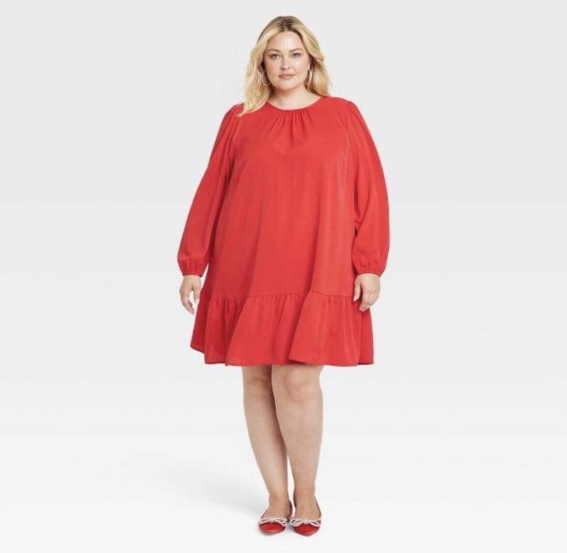 Ava & Viv Tiered Shift Dress size 3X - Red/Long Sleeve - NEW