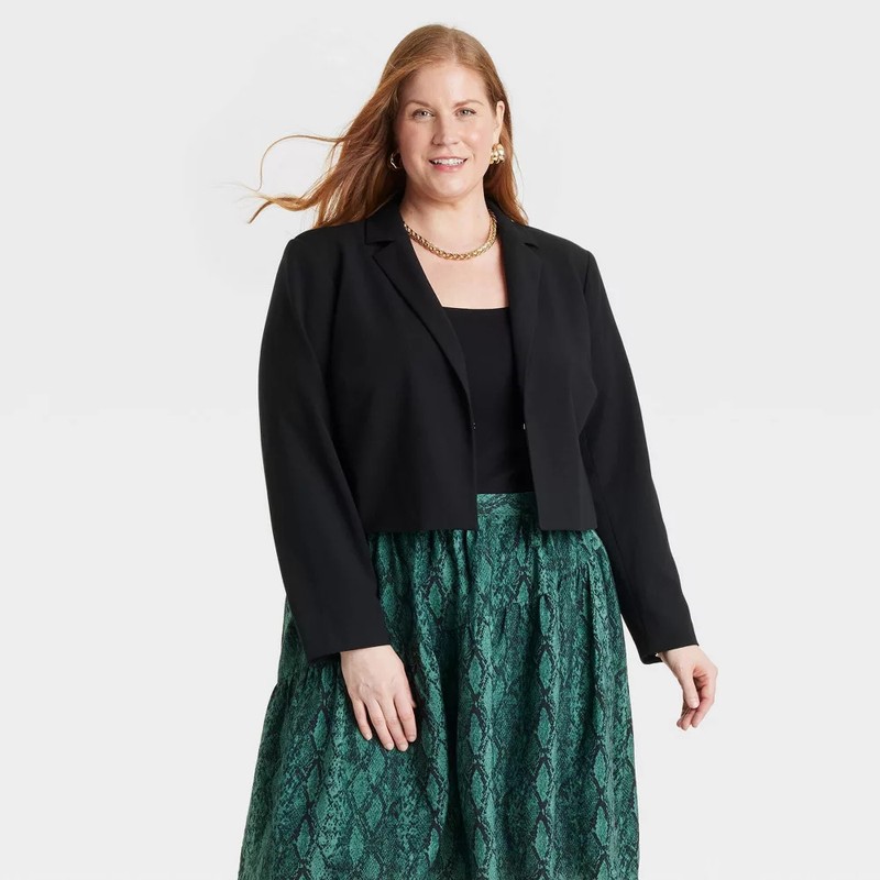 Ava & Viv Women's Cropped Blazer Jacket Crepe Length