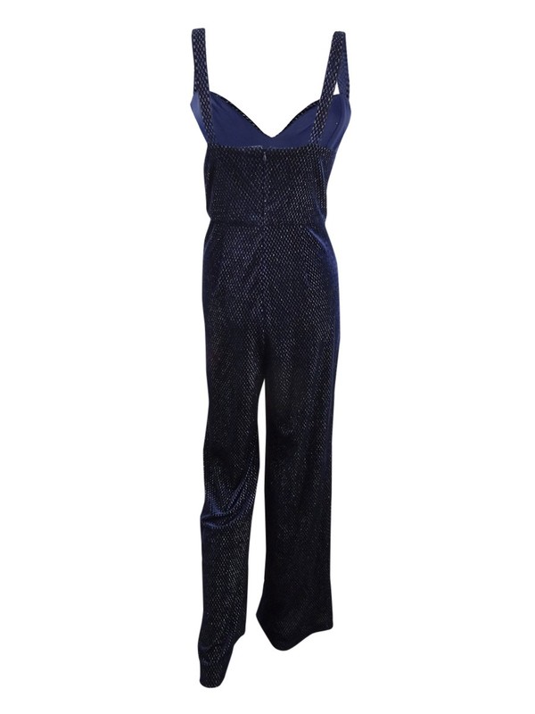 Avec Les Filles Women's Shimmer Jumpsuit (2 Navy/Silver)