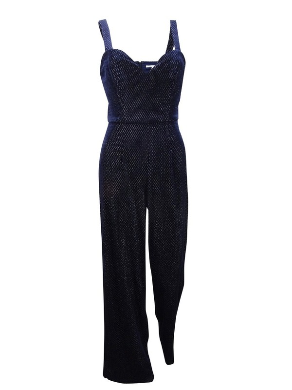 Avec Les Filles Women's Shimmer Jumpsuit (2 Navy/Silver)