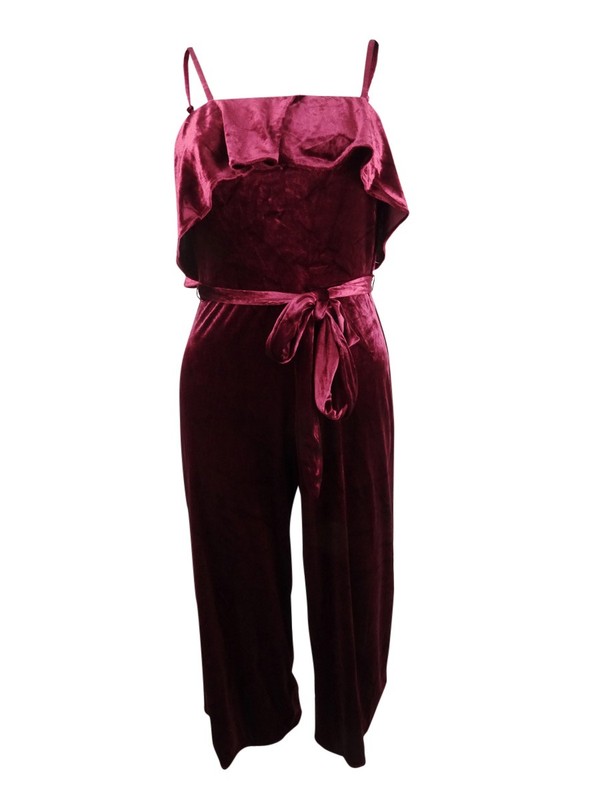 Avec Les Filles Women's Velvet Ruffled Jumpsuit