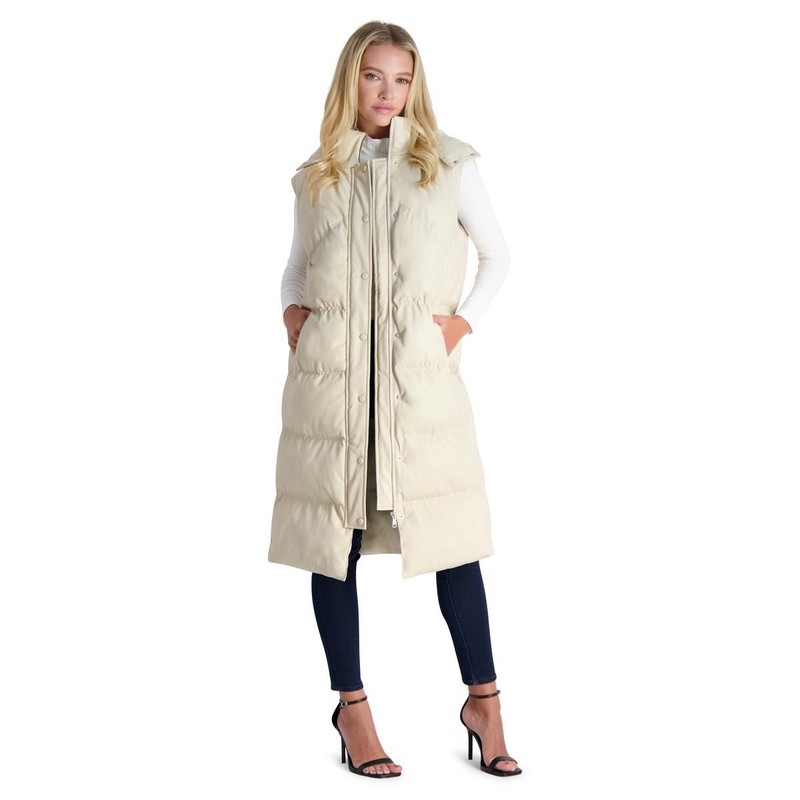 Avec Les Filles Womens Ivory Faux Leather Longline Vest Outerwear L BHFO 6845