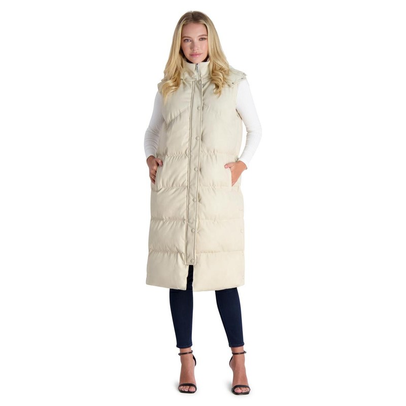 Avec Les Filles Womens Ivory Faux Leather Longline Vest Outerwear L BHFO 6845