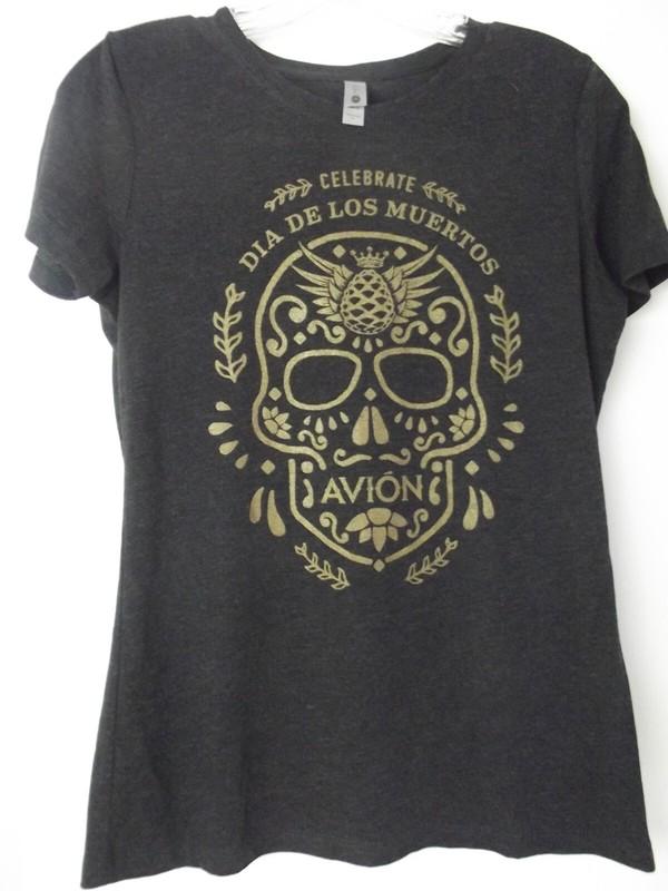 Avion Tequila DIA DE LOS MUERTOS T Shirt Women's Size L Day Of The Dead