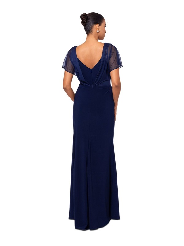 B&A BY BETSY & ADAM Womens Flutter Sleeve Full-Length Evening Sheath Dress